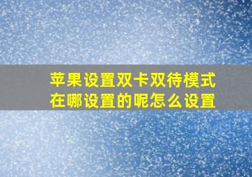 苹果设置双卡双待模式在哪设置的呢怎么设置