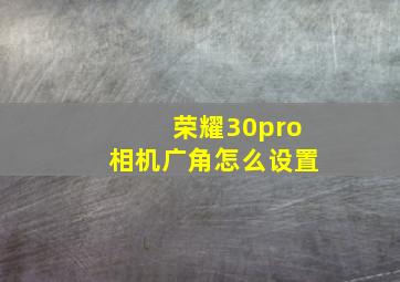 荣耀30pro相机广角怎么设置