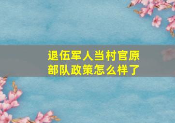 退伍军人当村官原部队政策怎么样了