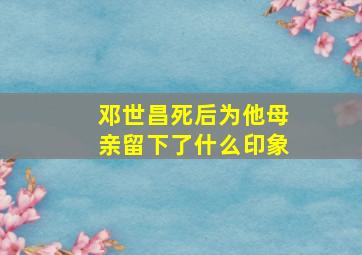 邓世昌死后为他母亲留下了什么印象