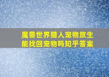 魔兽世界猎人宠物放生能找回宠物吗知乎答案