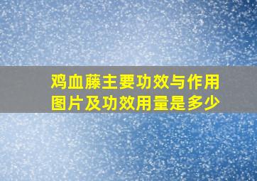 鸡血藤主要功效与作用图片及功效用量是多少