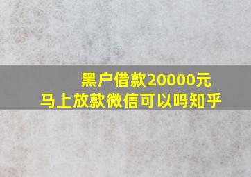 黑户借款20000元马上放款微信可以吗知乎