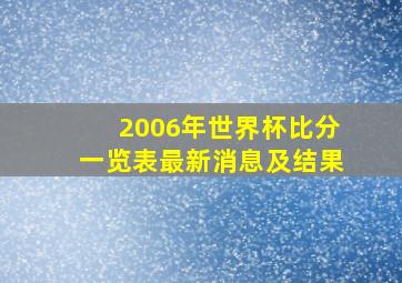 2006年世界杯比分一览表最新消息及结果