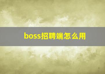 boss招聘端怎么用