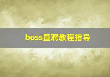 boss直聘教程指导