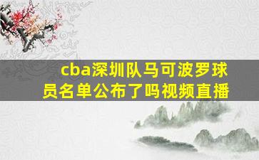 cba深圳队马可波罗球员名单公布了吗视频直播