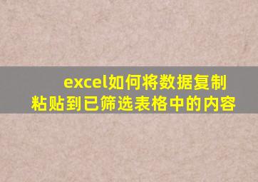 excel如何将数据复制粘贴到已筛选表格中的内容