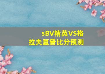 sBV精英VS格拉夫夏普比分预测