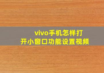 vivo手机怎样打开小窗口功能设置视频