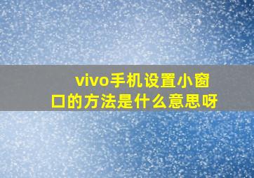 vivo手机设置小窗口的方法是什么意思呀