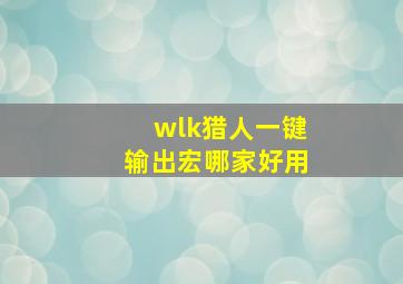 wlk猎人一键输出宏哪家好用