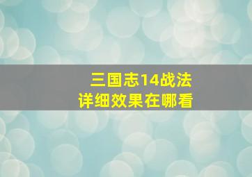 三国志14战法详细效果在哪看