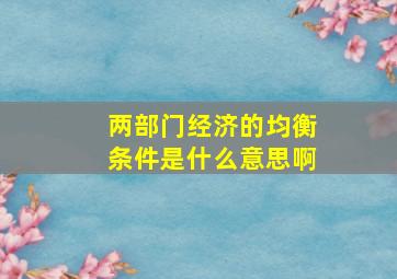 两部门经济的均衡条件是什么意思啊