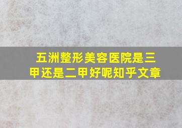 五洲整形美容医院是三甲还是二甲好呢知乎文章