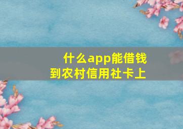 什么app能借钱到农村信用社卡上