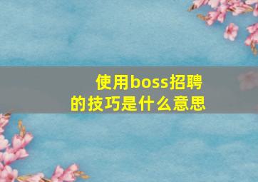 使用boss招聘的技巧是什么意思