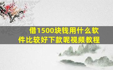 借1500块钱用什么软件比较好下款呢视频教程