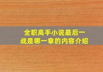 全职高手小说最后一战是哪一章的内容介绍