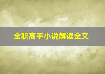 全职高手小说解读全文