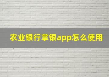 农业银行掌银app怎么使用