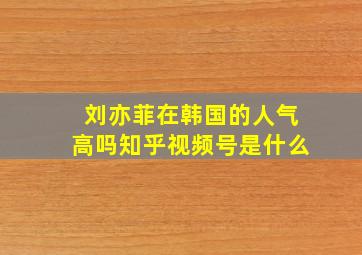 刘亦菲在韩国的人气高吗知乎视频号是什么