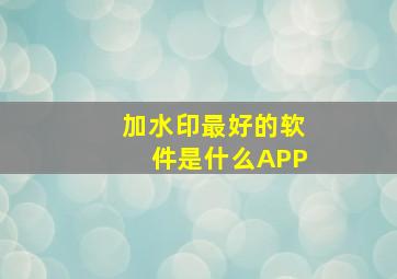 加水印最好的软件是什么APP