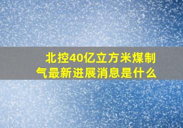 北控40亿立方米煤制气最新进展消息是什么