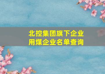 北控集团旗下企业用煤企业名单查询