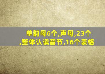 单韵母6个,声母,23个,整体认读音节,16个表格