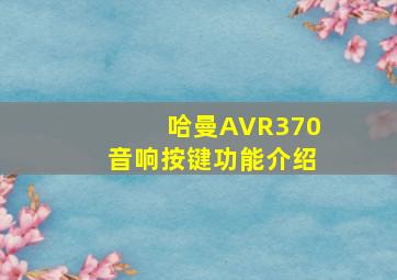 哈曼AVR370音响按键功能介绍