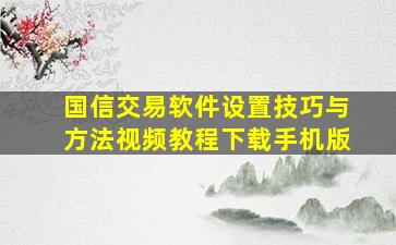 国信交易软件设置技巧与方法视频教程下载手机版