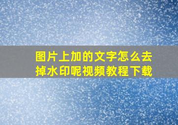 图片上加的文字怎么去掉水印呢视频教程下载