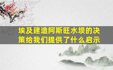 埃及建造阿斯旺水坝的决策给我们提供了什么启示