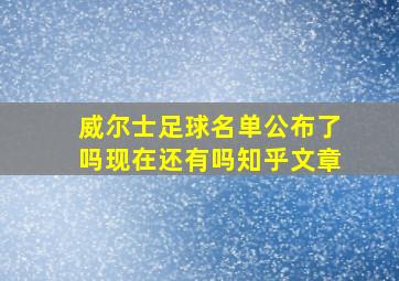 威尔士足球名单公布了吗现在还有吗知乎文章