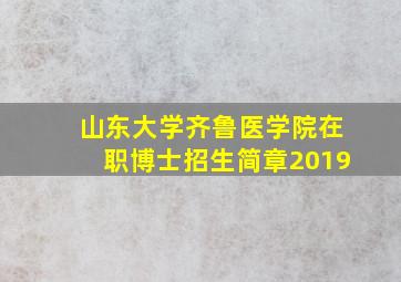 山东大学齐鲁医学院在职博士招生简章2019