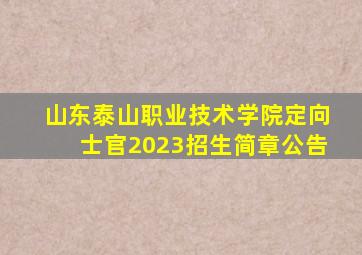 山东泰山职业技术学院定向士官2023招生简章公告