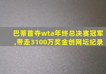 巴蒂首夺wta年终总决赛冠军,带走3100万奖金创网坛纪录