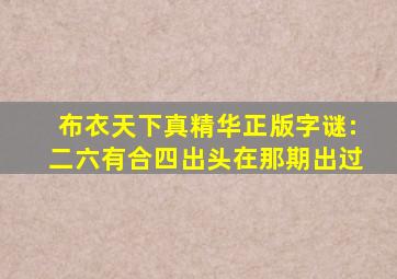 布衣天下真精华正版字谜:二六有合四出头在那期出过