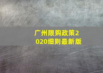 广州限购政策2020细则最新版