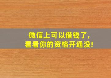 微信上可以借钱了,看看你的资格开通没!