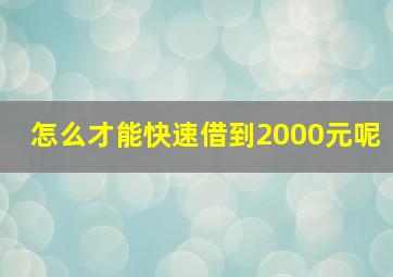 怎么才能快速借到2000元呢