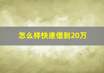 怎么样快速借到20万