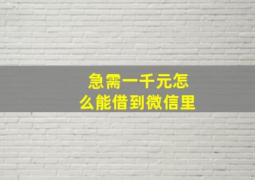 急需一千元怎么能借到微信里