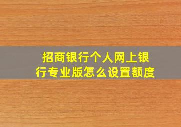 招商银行个人网上银行专业版怎么设置额度