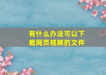 有什么办法可以下载网页视频的文件