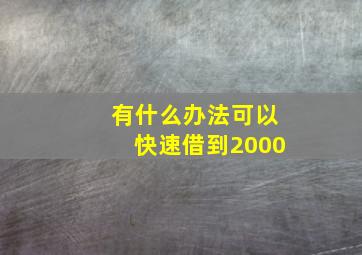 有什么办法可以快速借到2000