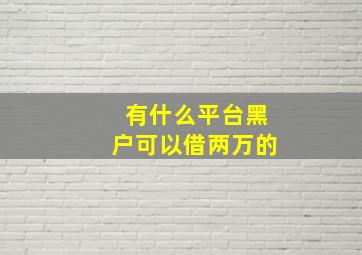 有什么平台黑户可以借两万的