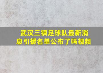 武汉三镇足球队最新消息引援名单公布了吗视频