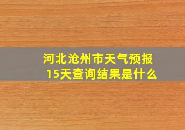 河北沧州市天气预报15天查询结果是什么